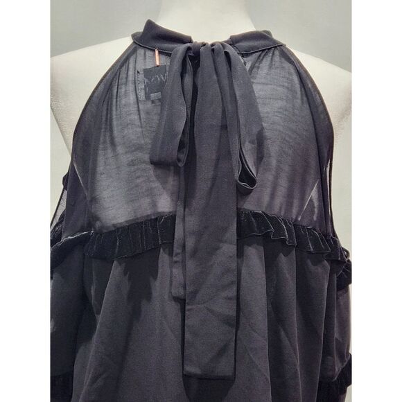 MISA Los Angeles Black Pippa High-Neck Cold-Shoulder Blouse, M - Picture 7 of 12